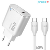 PROCO 2in1 Ladegerät 20W USB-C / USB-A (Kabel 60W USB-C auf USB-C)
