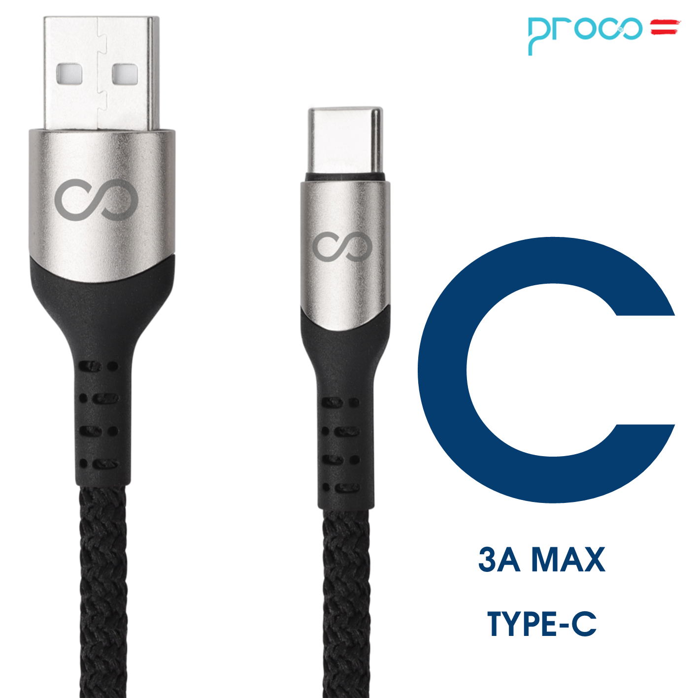 Cable de datos de tela de aluminio PROCO 3A Max para tipo C