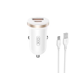 XO car charger CC56 PD 30W QC 1x USB 1x USB-C weiß + USB-USB-C Kabel